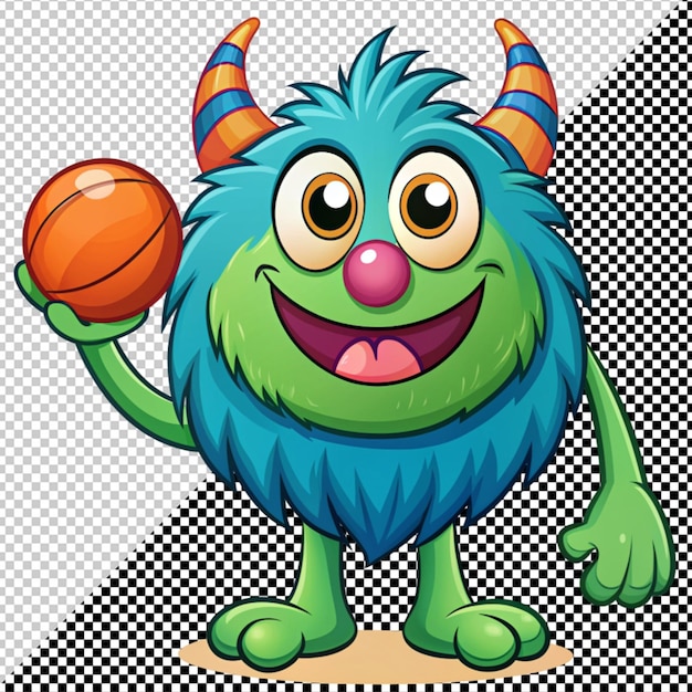 PSD monster holding ball on transparent background