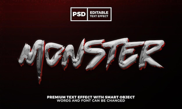 PSD monster liquid red silver luxury 3d editable text effect