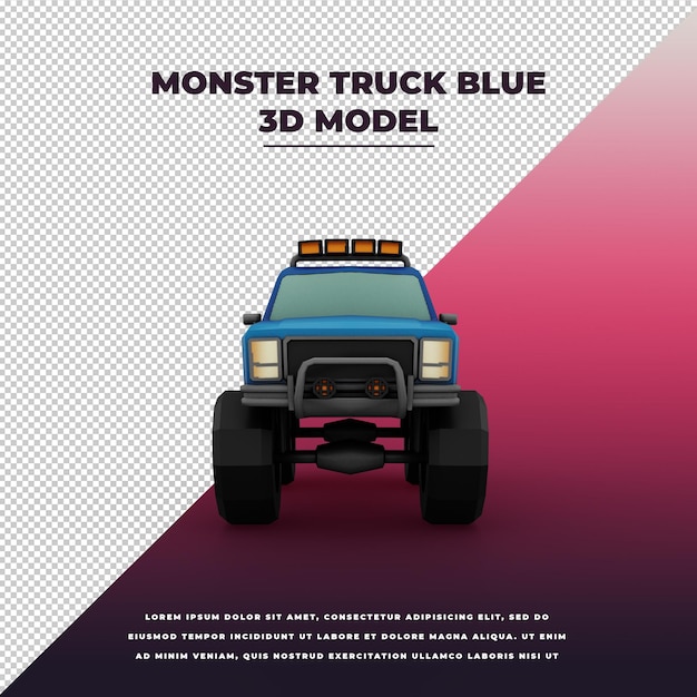 Monster truck blu 3d isolato