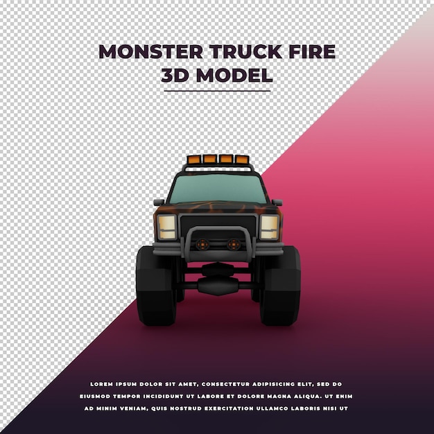 Monster truck fire 3d geïsoleerd