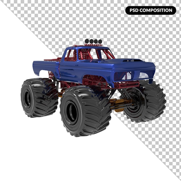 PSD monster truck na białym tle renderowania 3d