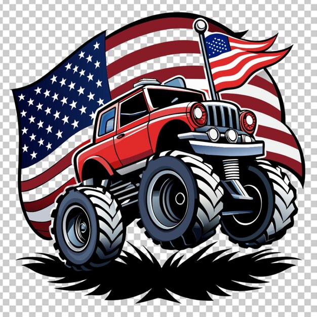 Monster truck with american flag on its front