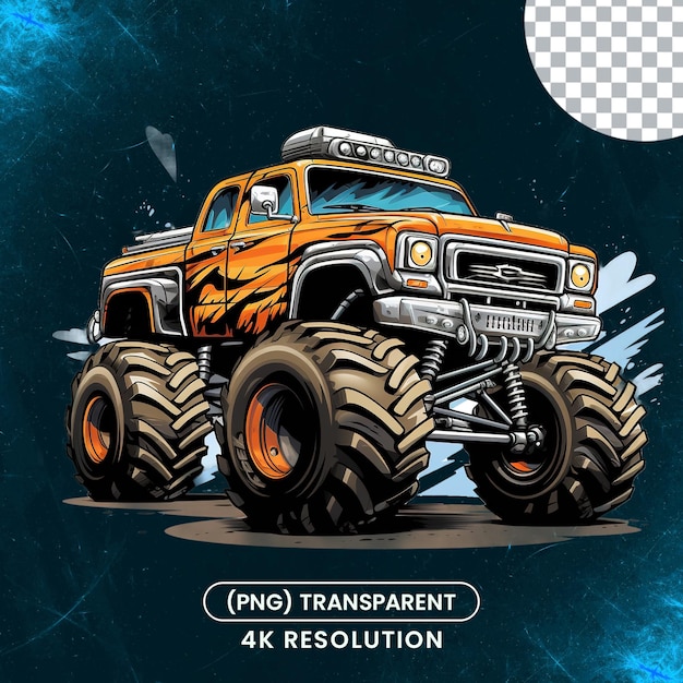 PSD monster truck with monster big wheels with a transparent background