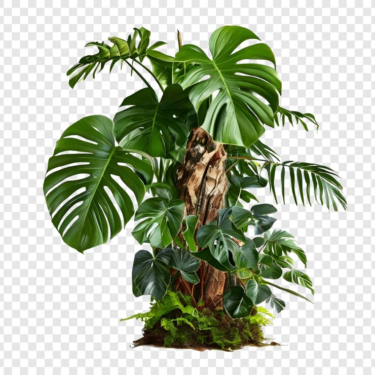 PSD растение monstera deliciosa изолировано на прозрачной поверхности