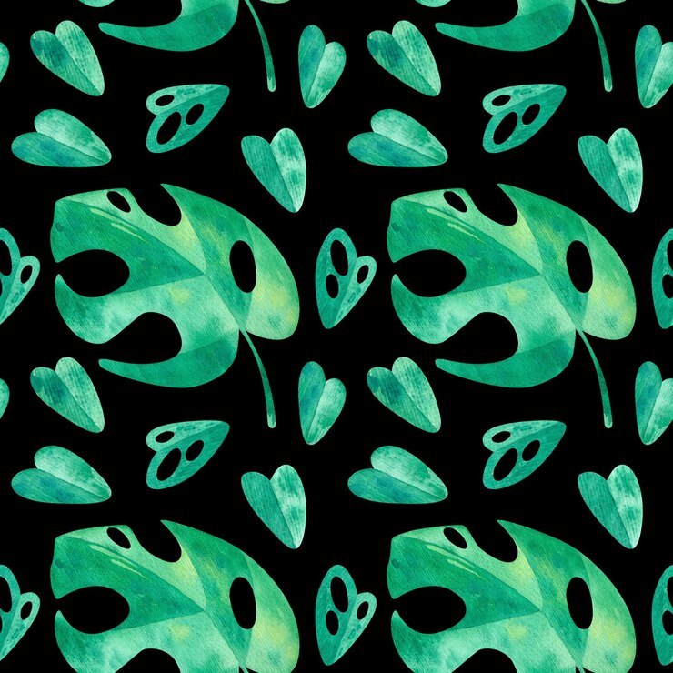 PSD monstera leaves seamless pattern tropical watercolor illustration psd