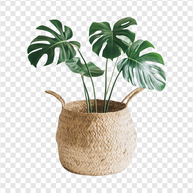 monstera plant in woven basket