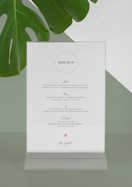 Monstera yapraklı menü maketi