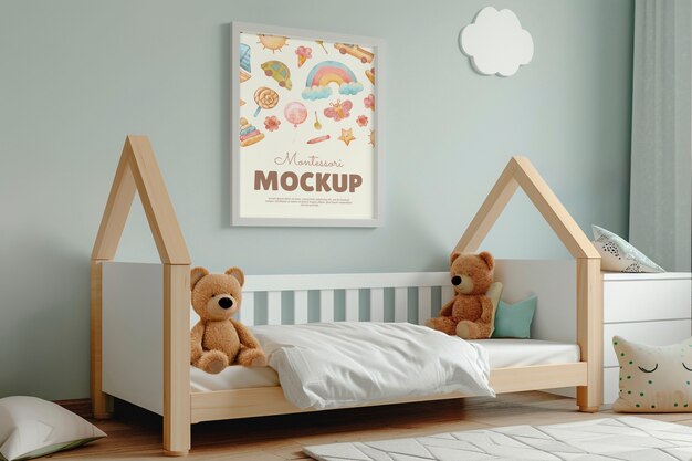 PSD montessori bed interior design mockup