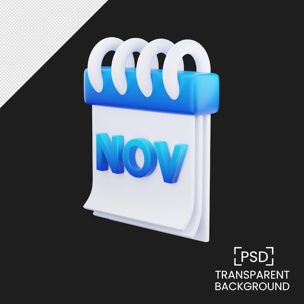 PSD month november calendar for event weekday, holiday, schedule, blue gradient 3d render illustration