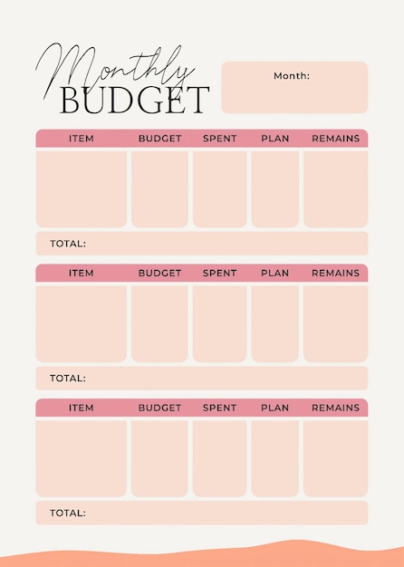 Monthly budget Printable Template Card