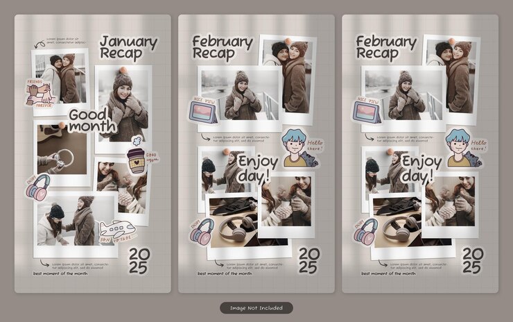 PSD monthly recap photo collage layout