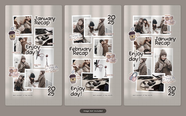 PSD monthly recap photo collage layout