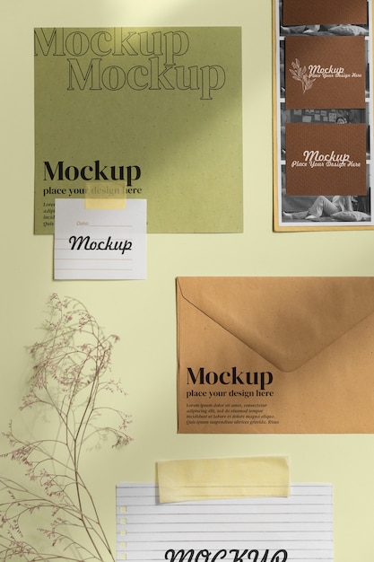 PSD moodboard met papieren briefpapier mock-up