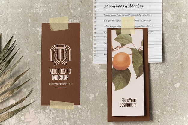 PSD mock-up moodboard con sfondo in cemento