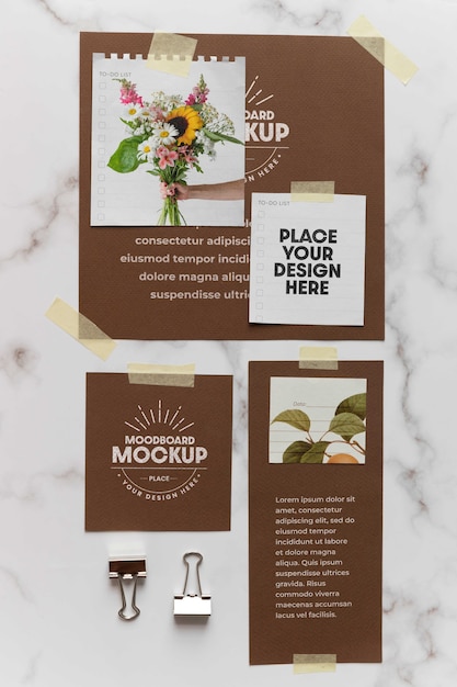 Moodboard mock-up with marble background