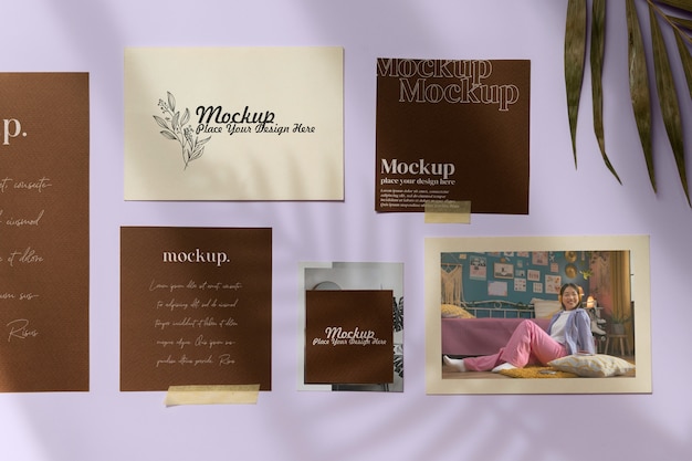 PSD moodboard mock-up with paper stationery