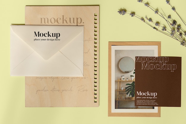 PSD moodboard mock-up with paper stationery