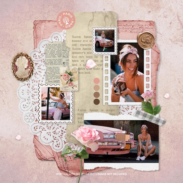 PSD moodboard photo frame sweet girl vintage mockup