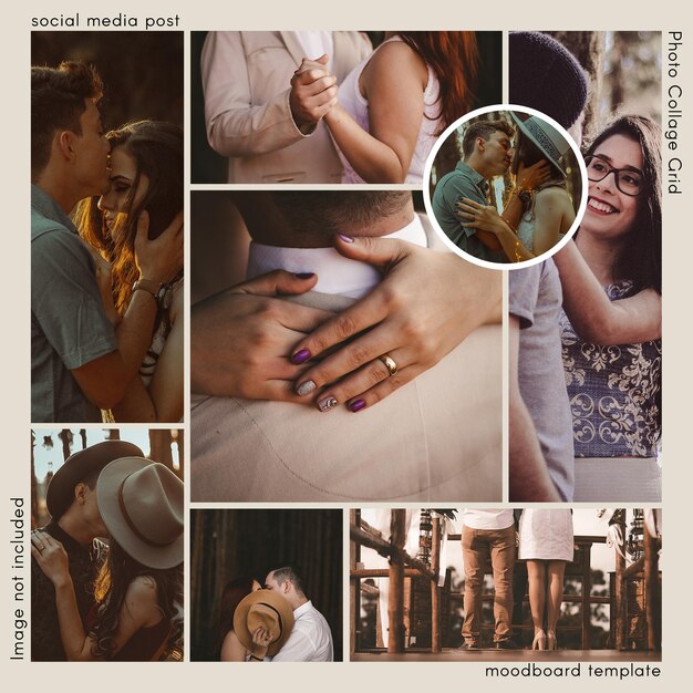 Moodboard template photo collage grid moodboard template with circle