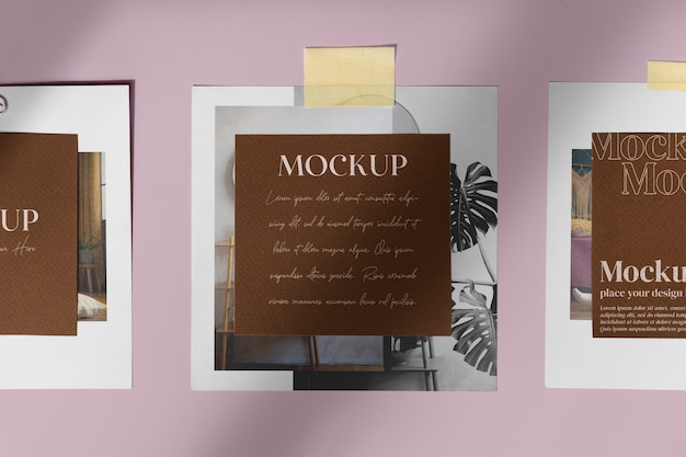 PSD moodboard with paper stationery mock-up