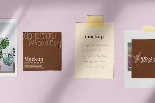 PSD moodboard with paper stationery mock-up