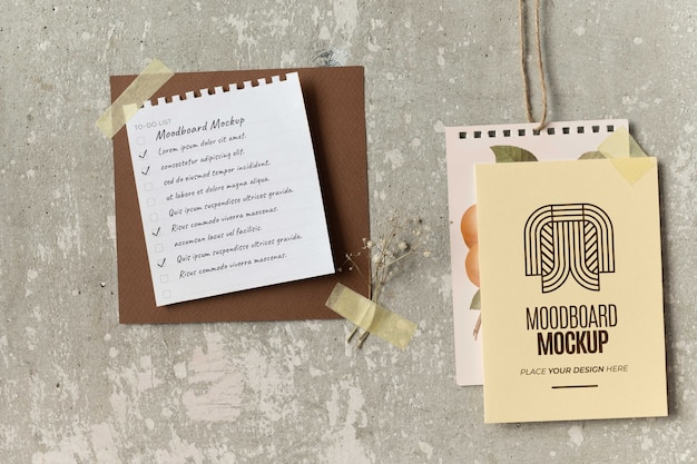 PSD moodboardmodel met betonnen achtergrond