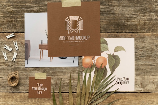 Moodboardmodel met houten achtergrond