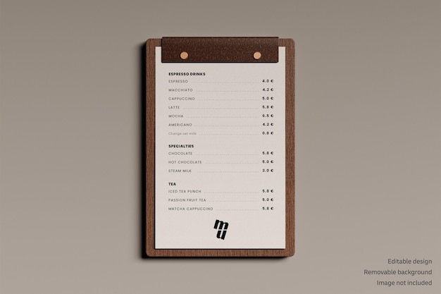 PSD moody cafe menu laying front view