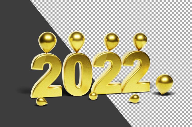 Mooi 2022-nummer met ballonnen en gouden kleur 3d-rendering geïsoleerd