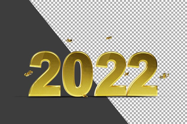 Mooi 2022-nummer met gouden kleur 3d-rendering geïsoleerd