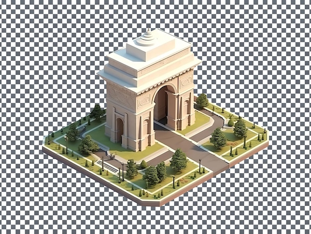 PSD mooi 3d india gate-model geïsoleerd op een transparante achtergrond