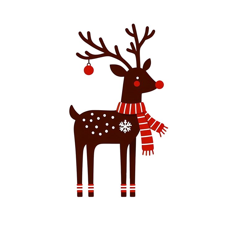 PSD mooi kerst hert met een rode witte muffler.