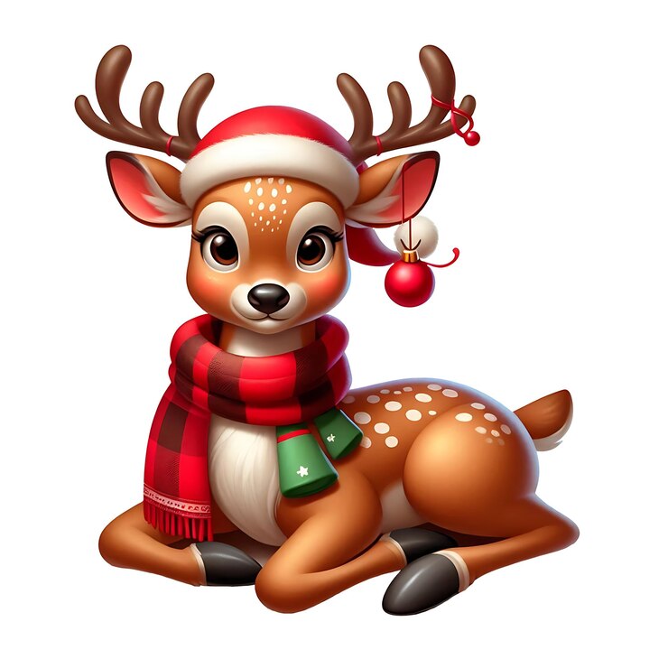 PSD mooi kerst hert met rode muffler en kerstman hoed