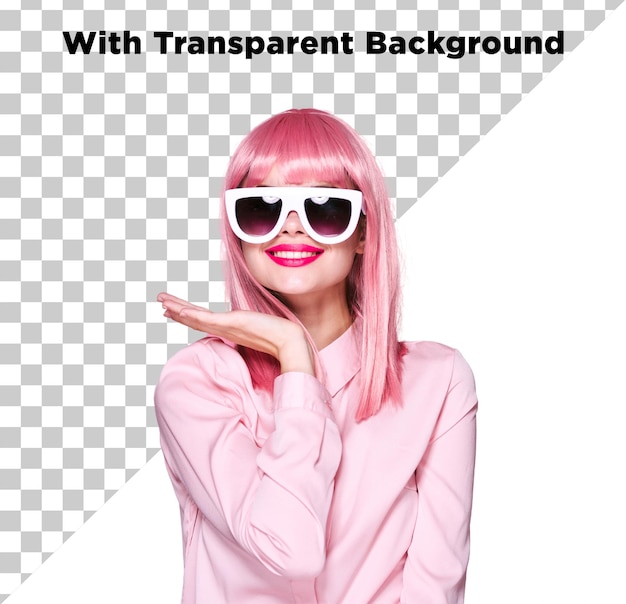 Mooi roze haar meisje Clipart Foto PNG PSD Transparante achtergrond