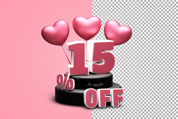 Mooie 15 procent 3d render geïsoleerd met liefde ornament