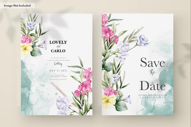 PSD mooie aquarel bloem en bladeren bruiloft uitnodigingskaart