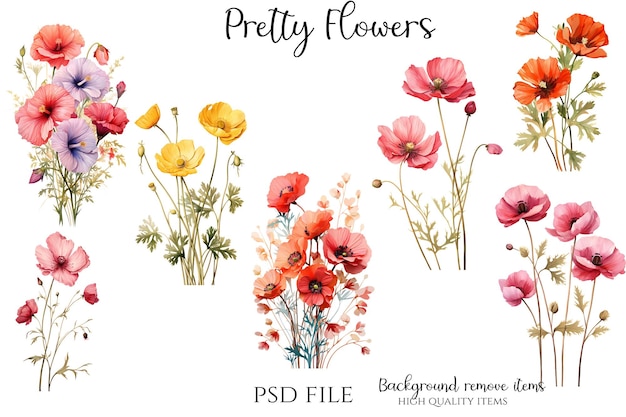 PSD mooie bloemen illustraties bloemen clipart