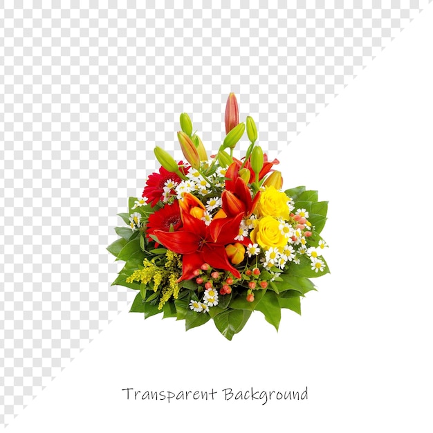 Mooie bloemenarrangement met rode lelies en gele rozen