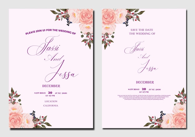 Mooie bloemenkrans bruiloft uitnodigingskaart sjabloon psd premium