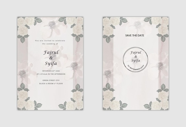 PSD mooie bloemenkrans bruiloft uitnodigingskaart sjabloon psd