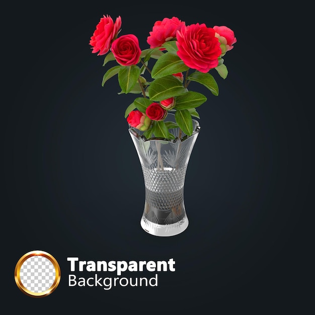 Mooie bloemplant met vaas in 3d-rendering geïsoleerd met een transparante laag