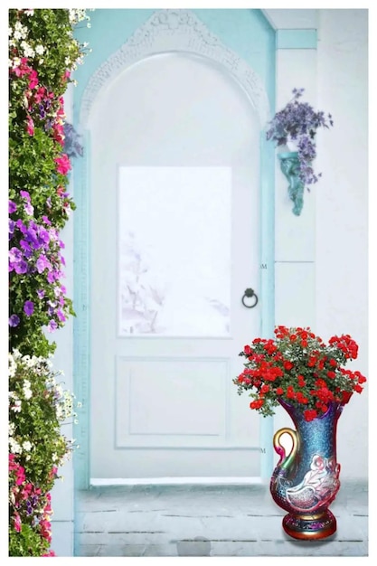 Mooie bruiloft uitnodiging met blauw geschilderde bloemen