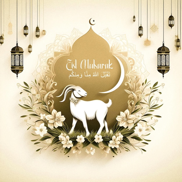 Mooie eid al adha-groetingsplakkaat met geit