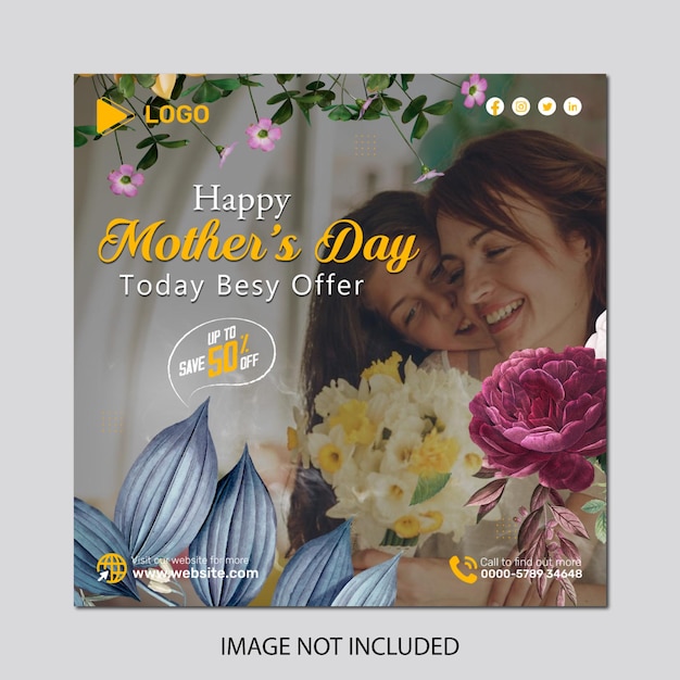 PSD mooie gelukkige moederdag bloem groet instagram en social media post en banner sjabloon