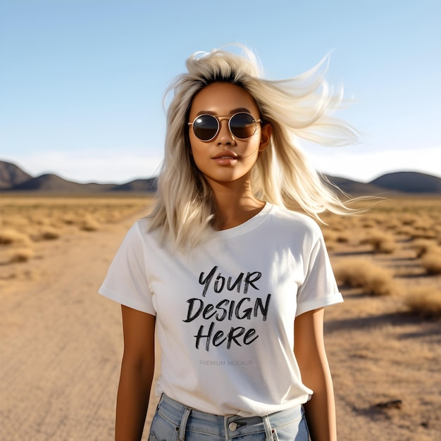 PSD mooie jonge vrouw met een wit t-shirt psd mockup perfect voor de zomervakantie