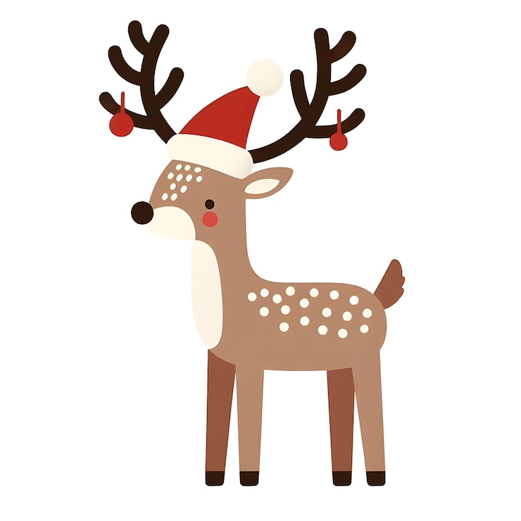 PSD mooie kerstdier cartoon met kerstman hoed en grote horens