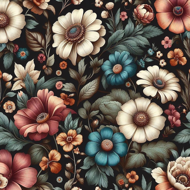 PSD mooie kleurrijke bloemen naadloos patroon