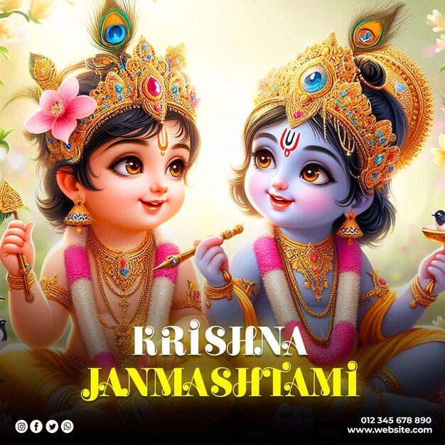 PSD mooie krishna janmashtami festival social media post