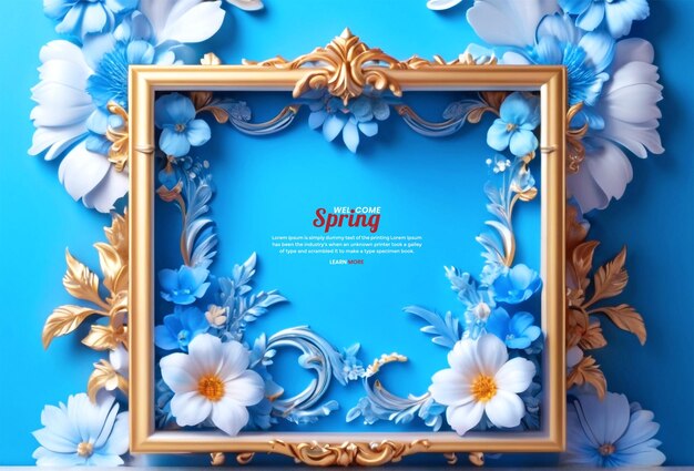 Mooie lente-anis magnolia bloemen met een blauwe achtergrond en vierkante frame ontwerp