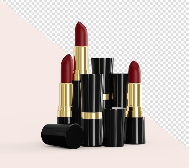 Mooie lippenstift set geïsoleerd op geïsoleerde achtergrond 3d illustratie